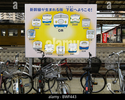 A map outlining the manufacturing history of the Shinkansen bullet train at Hitachi Kasado since 1964, Japan JP Stock Photo