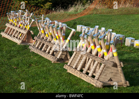 fireworks arranged ready for an organised commercial firework display on bonfire night in november in england Stock Photo