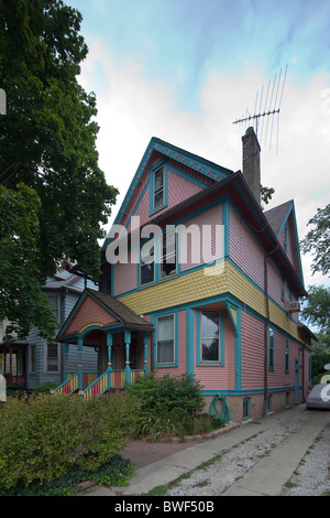 Queen Ann style house at Rosalie Villas, Hyde Park, Chicago, Illinois, USA Stock Photo