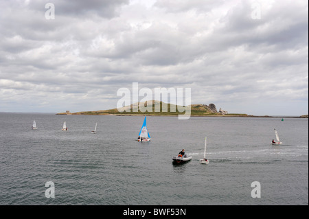 Howth harbor,Irish sea,Co. Dublin,Ireland in front the Ireland's Eye island Stock Photo