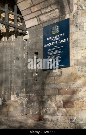 the gate to her majestys prison lancaster castle with portcullis Stock Photo