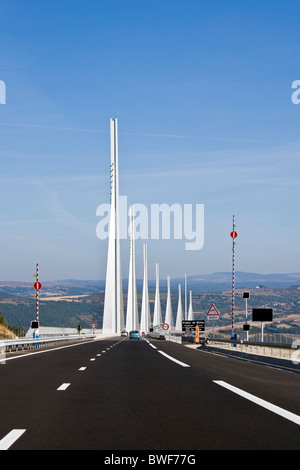 Driving onto Millau viaduct the tallest bridge in the world, Millau, Southern France JPH0286 Stock Photo