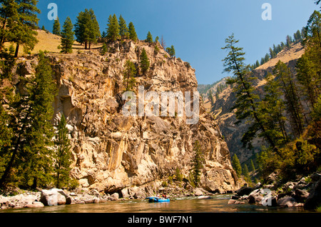 USA, Idaho, Rafting the Middle Fork of the Salmon River through deep canyon walls of the Frank Church Wilderness Stock Photo