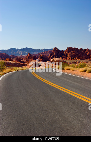 Valley of Fire Hwy. Nevada USA. Empty Paved Road Stock Photo