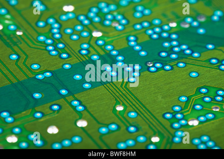 Electronic green old circuit board close up Stock Photo