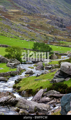 Stream running down from mountainside in Northwest Wales Stock Photo