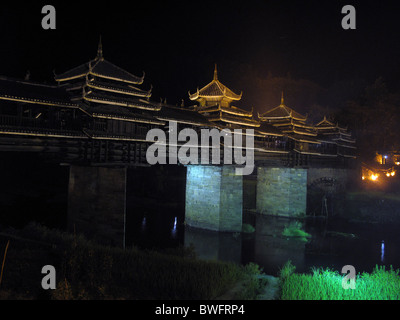 Dong minority Chengyang wind and rain bridge in Sanjiang, Guangxi Province, China Stock Photo