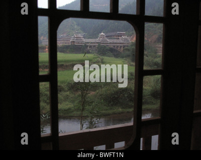 Dong minority Chengyang wind and rain bridge in Sanjiang, Guangxi Province, China Stock Photo