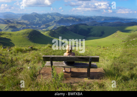 Woman looking at view, Malolotja Nature Reserve, Swaziland Stock Photo