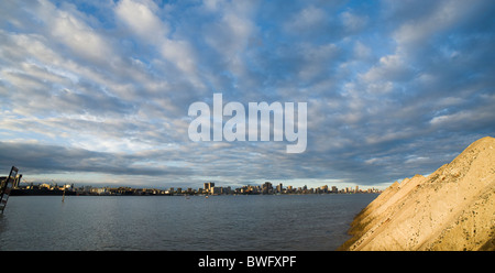 Low angle Durban cityscape from Harbour, Kwazulu-Natal, South Africa Stock Photo