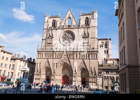 Cathedral Saint Jean Baptiste, Saint Jean district, Vieux Lyon district, France Stock Photo