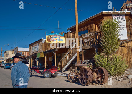 Tourist on main street in Oatman, Route 66 in Black Mountains, Arizona, USA Stock Photo