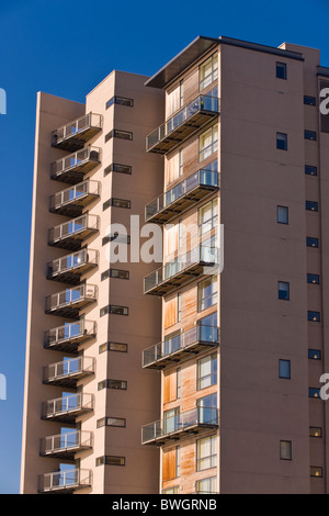 Waterfront apartments with balconies on the harbourside at Cardiff Bay South Wales UK Stock Photo