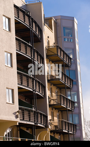 Waterfront apartments with balconies on the harbourside at Cardiff Bay South Wales UK Stock Photo