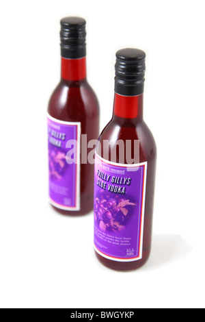 Two quarter bottles of Sloe Vodka from a non existent manufacturer Stock Photo