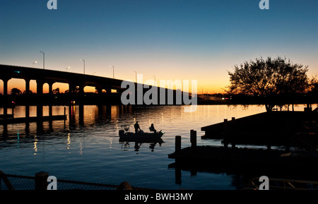 Beach Intracoastal Waterway Bridge at sunset Stock Photo