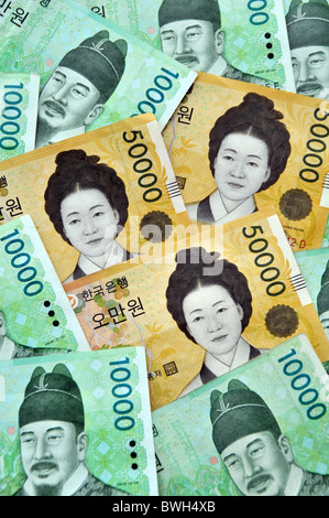 South Korean notes, 10000, 50000, Won Stock Photo