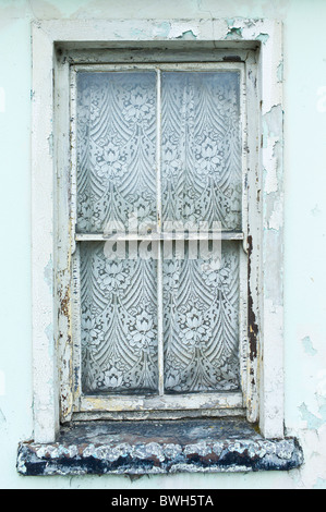 Lace curtains in typical window in Ennistymon ( Ennistimon), County Clare, Ireland Stock Photo