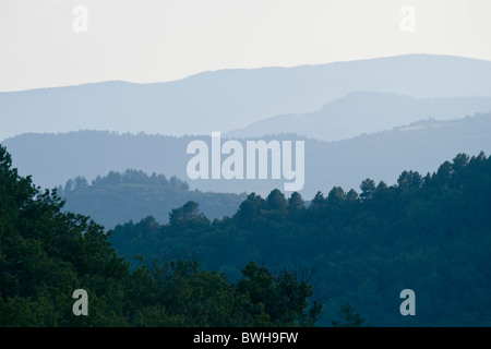 View of mountains receding into the distance, Cevennes National Park, Southern France JPH0296 Stock Photo