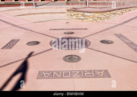 Geographical marker at Four Corners Monument, New Mexico Stock Photo