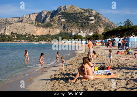 Beach of Mondello near Palermo, Palermo, Sicily, Italy, Europe Stock Photo