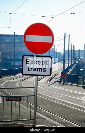 No entry sign, Except Trams, Road sign, road signs, UK road sign, UK ...