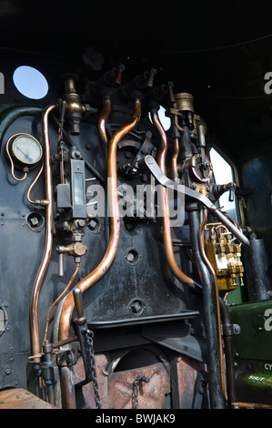 Controls and gauges on footplate of City of Truro 3717 GWR 3700 Class 3440 the first steam engine to achieve over 100mph in 1904 Stock Photo