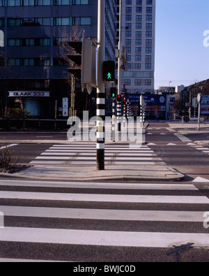 Pedestrian crossing with pedestrian lights in Rotterdam, The Netherlands (NL) Stock Photo