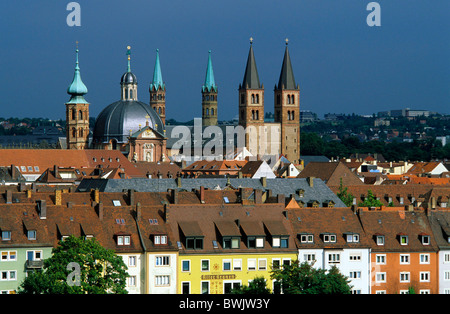 Europe, Germany, Bavaria, Wuerzburg, view over the city with Cathedral Saint Kilian and town hall Stock Photo