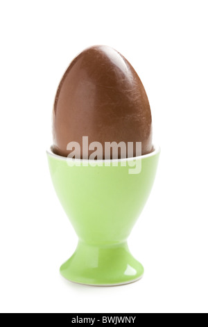 the chocolate egg in eggcup Stock Photo