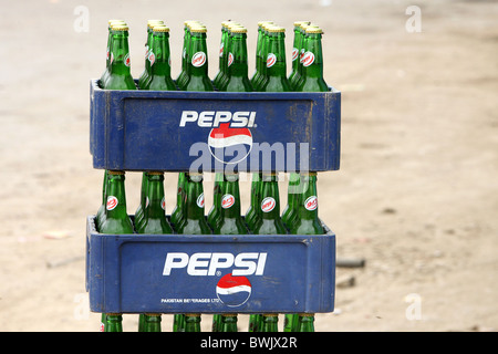 Piled Pepsi crates filled with bottles, Karachi, Pakistan Stock Photo