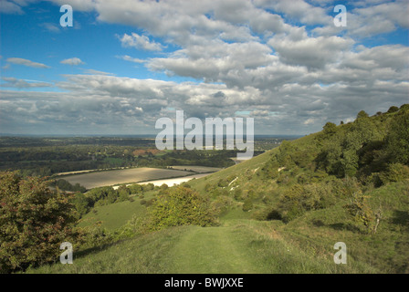 Looking out over the Sussex Weald from Rackham Hill in the South Downs National Park in West Sussex. Stock Photo