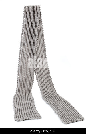 Long grey knitted scarf Stock Photo