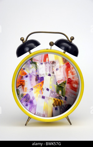 clock watch alarm clock time money Expensive business finances financial community euro bank bills banknote