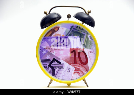 clock watch alarm clock time money Expensive business finances financial community euro bank bills banknote