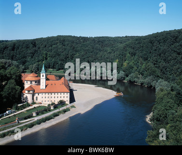 Danube scenery river scenery cloister world castle in the riverside Danube Kelheim-Weltenburg Danube nature rese Stock Photo