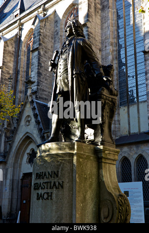 Bronze statue of Johann Sebastian Bach in Church of Saint Thomas courtyard Leipzig old city Stock Photo