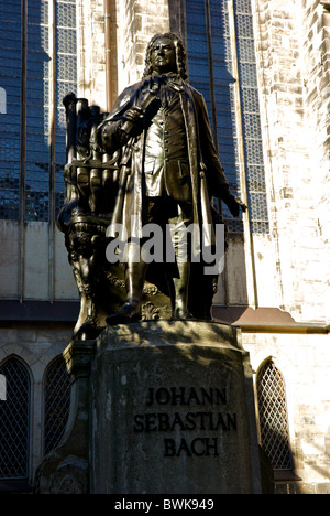 Bronze statue of Johann Sebastian Bach in Church of Saint Thomas courtyard Leipzig old city Stock Photo