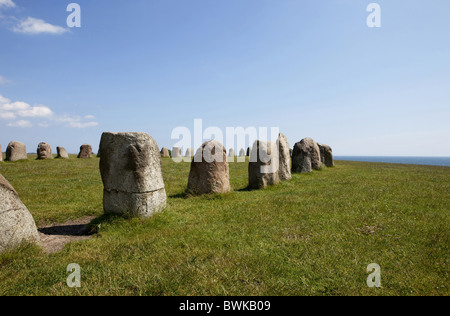 Stone circle Ales Sternar near Kaseberga, Ystad, Skane, South Sweden, Sweden Stock Photo