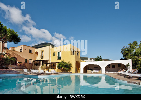 Pool, Hotel Signum, Malfa, Salina Island, Aeolian islands, Sicily, Italy Stock Photo