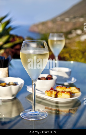 Prosecco, Hotel Signum, Malfa, Salina Island, Aeolian islands, Sicily, Italy Stock Photo