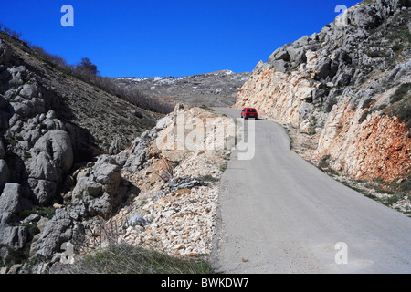 Niha mountains side valley street mountain road car automobile Bekaa Lebanon Stock Photo