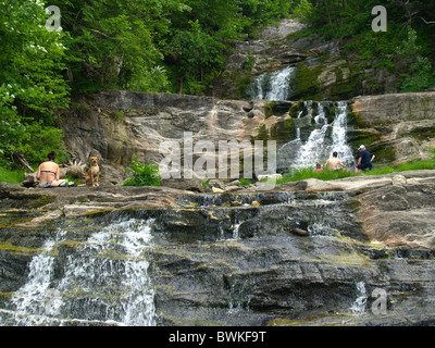 Kent Falls, woman painting with her dog middle left,Connecticut Stock Photo