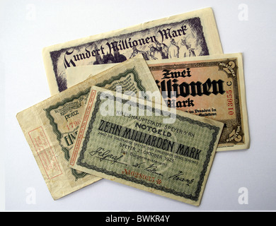 emergency money in 1923 inflation Germany Europe Weimar republic money bank note bill bank note bill histor Stock Photo