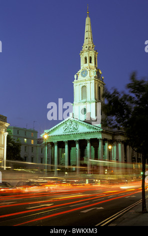 UK London St. Martin in the Fields church Trafalgar Square Great Britain Europe England at night traffic town Stock Photo