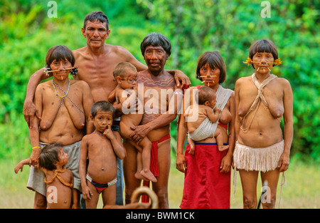 Venezuela South America Indios Yanomami Cavaroa Tribe Indigenous people Indians Native Natives Family Portrai Stock Photo