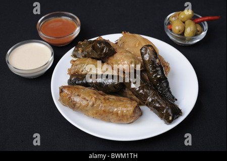 A plate with Stuffed Vine Leaves and Stuffed Cabbage Stock Photo
