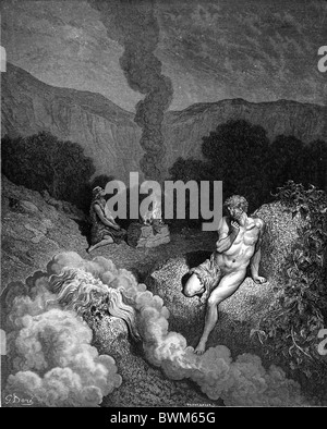 Gustave Doré; Black and White Engraving; Cain and Abel Offering their Sacrifices to God Stock Photo