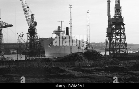 The aircraft carrier HMS Ark Royal seen on the stocks at Swan Hunters Wallsend shipyard. north east England UK Stock Photo