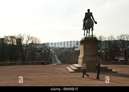 Statue of King Karl Johan outside the royal palace Oslo Norway Stock Photo